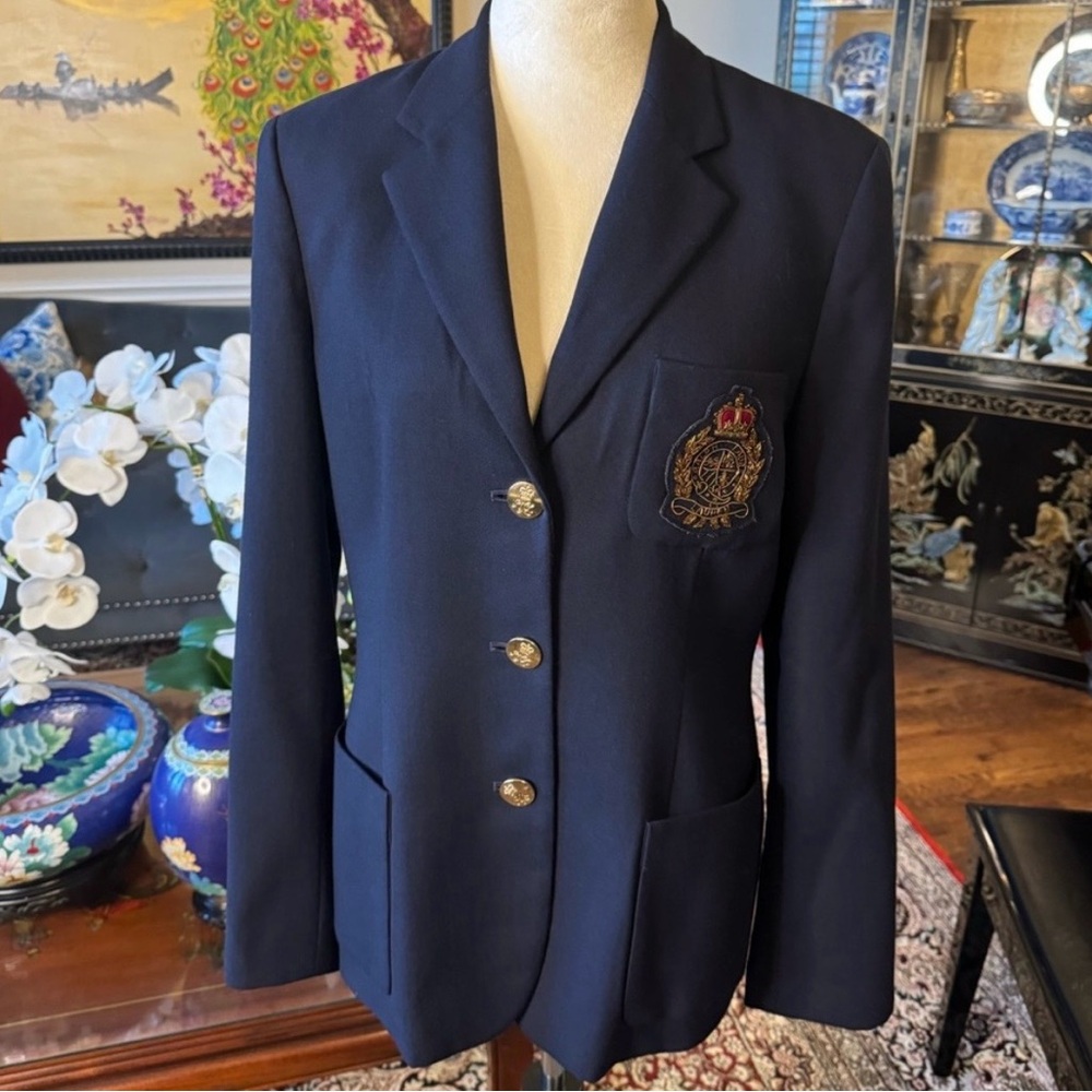 Ralph Lauren Navy Blazer with Embroidered Crest - Picture 2 of 13